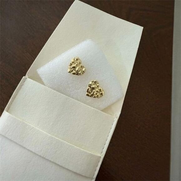 8mm Heart Nugget Earring Unisex Hip Hop Iced 14K Gold plated Stud Fashion - Picture 3 of 4